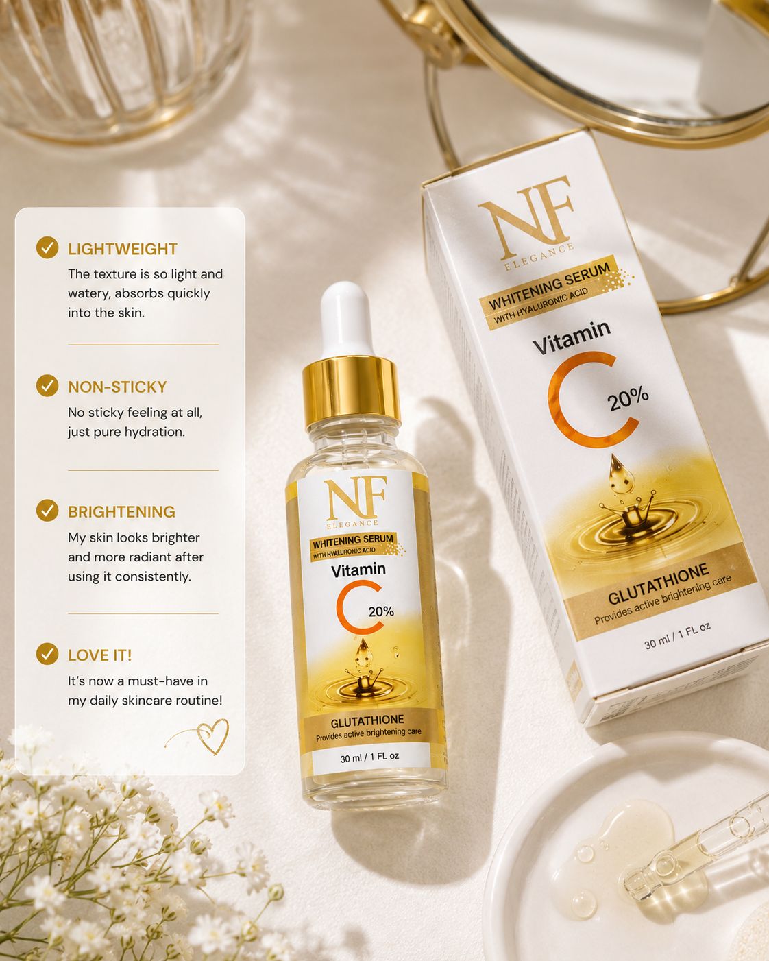 NF Elegance Skin Glow Boost Serum - Vitamin C + Hyaluronic Acid