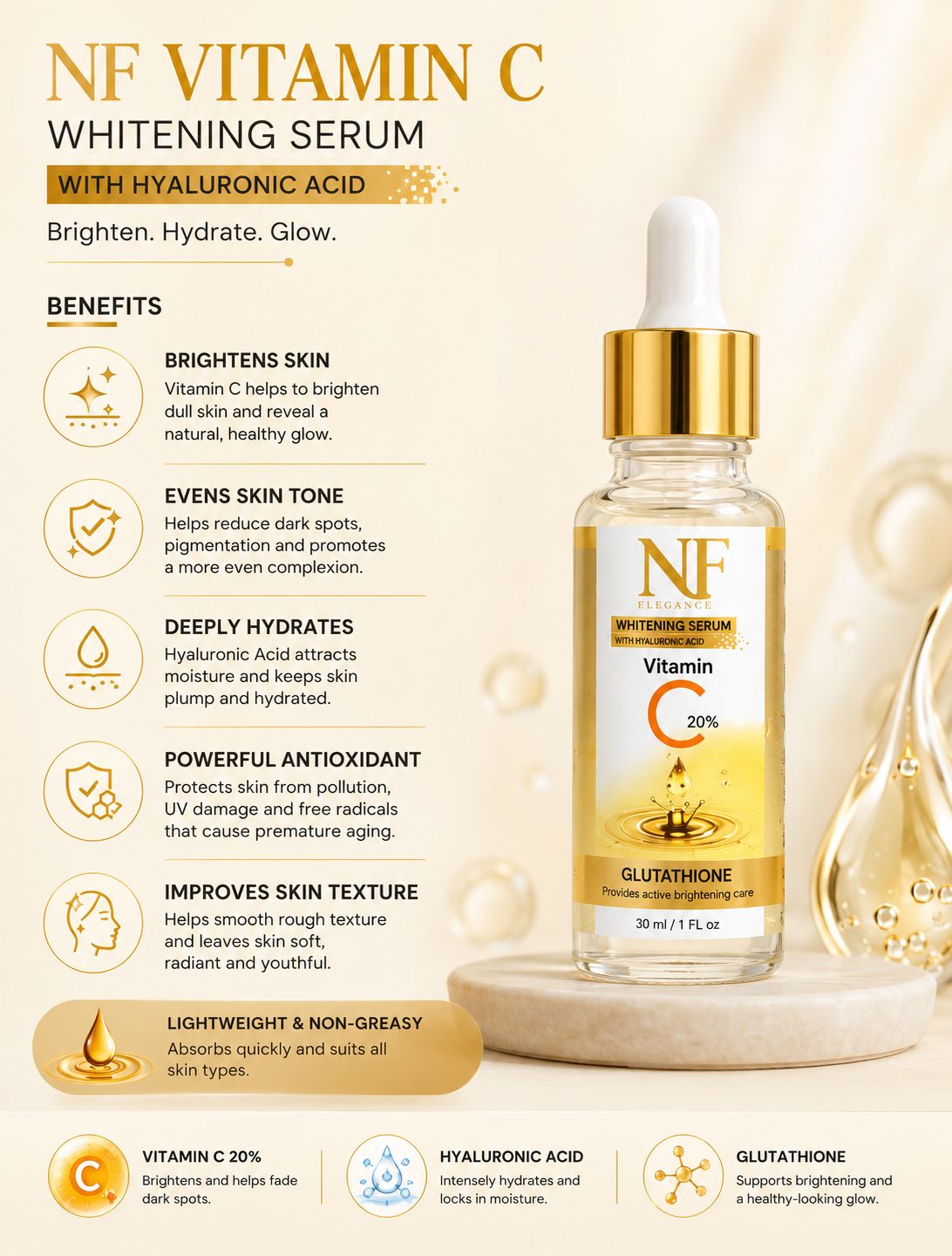 NF Elegance Skin Glow Boost Serum - Vitamin C + Hyaluronic Acid